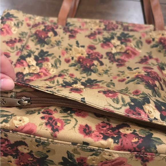 Patricia Nash Antique Rose Coated Linen Canvas Ria Tote Leather trim - Picture 7 of 14